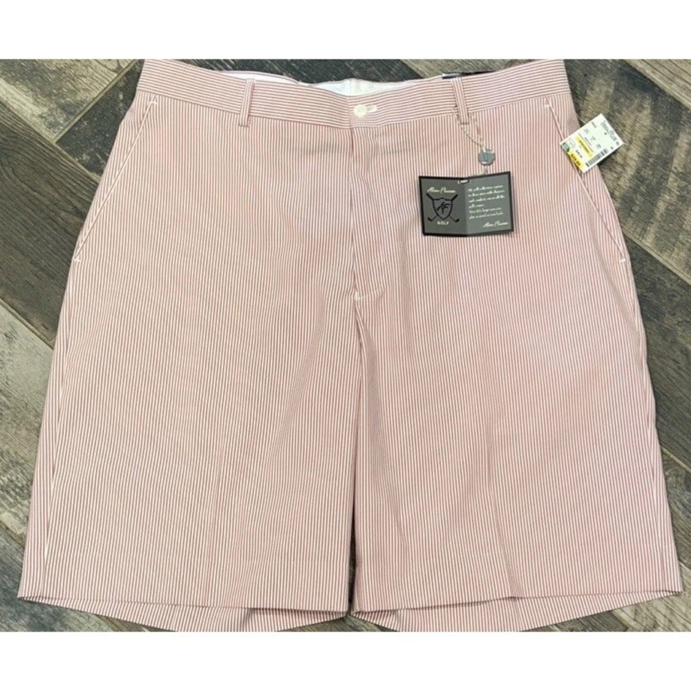 New Alan Flusser Golf Performance Shorts Bermuda Red White Striped Mens Size 36